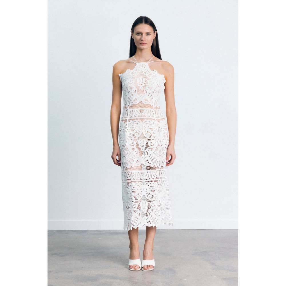 Kettel Atelier Anna Lace Dress Womens‎ White Halter Midi Bridal Size Small